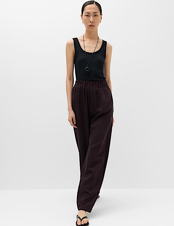 Lyocell Rich Elasticated Waist Wide Leg Trousers - BE