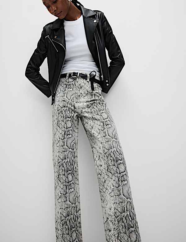 High Waisted Animal Straight Leg Jeans