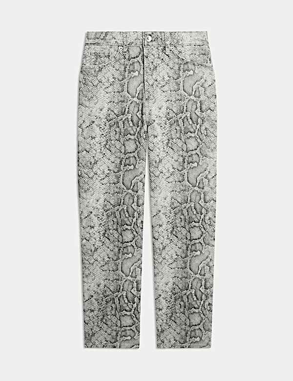 Dżinsy w zwierzęcy wz&oacute;r z wysoką talią i prostą nogawką - PL