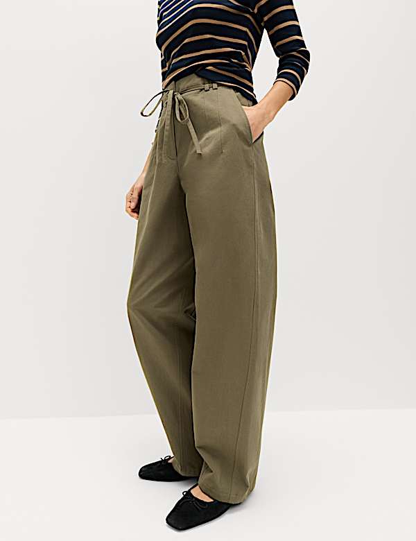 Pure Cotton Barrel Leg Trousers