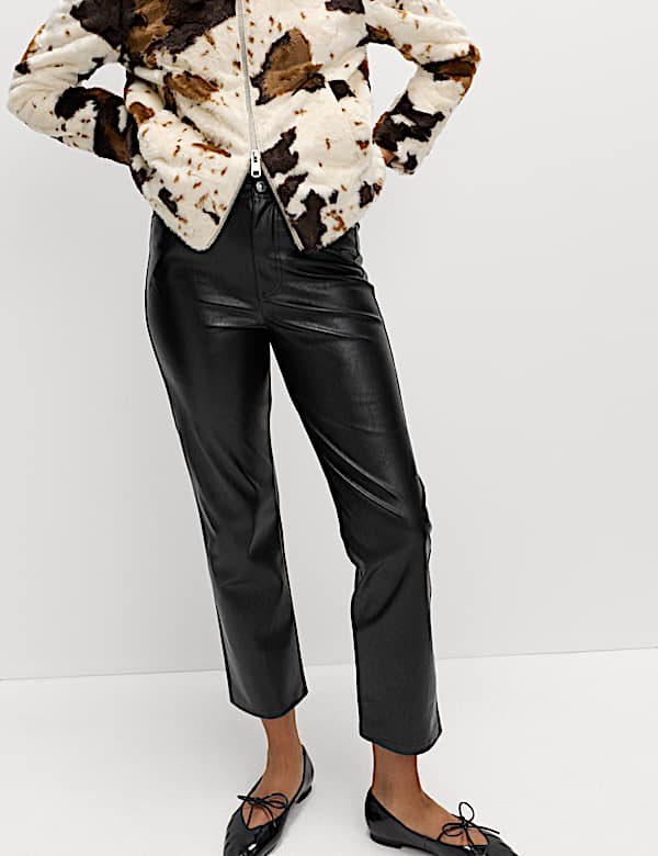 Faux Leather Straight Leg Trousers