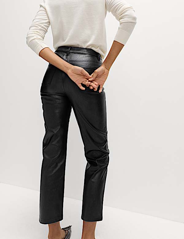 Faux Leather Straight Leg Trousers
