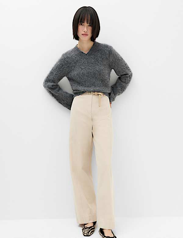 Pure Cotton Wide Leg Trousers - BE