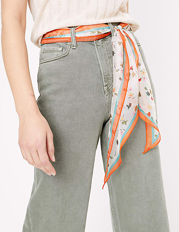 High Waisted Scarf Belt Wide Leg Jeans