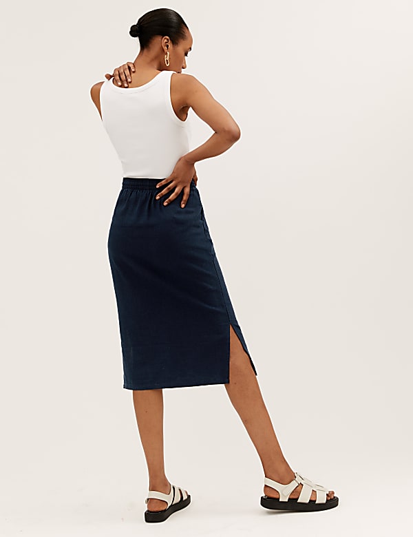 Linen Blend Midi Skirt