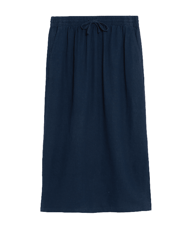 Linen Blend Midi Skirt