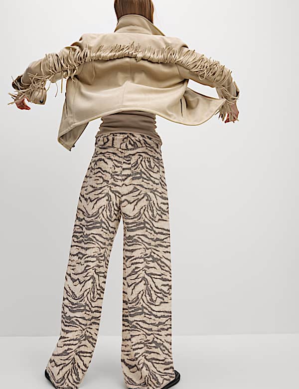 Animal Print Wide Leg Jeans - NO