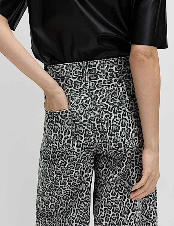 Animal Print Wide Leg Jeans - FR