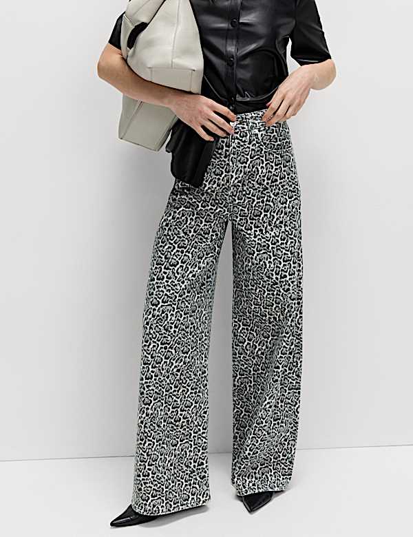 Animal Print Wide Leg Jeans - FR