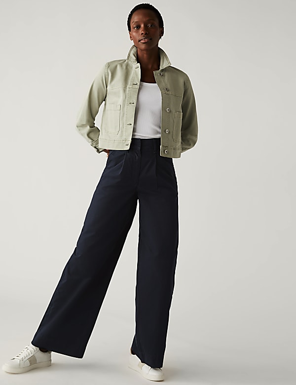 Pure Cotton Slouchy Wide Leg Chinos MIDNIGHT NAVY Trousers M S JE