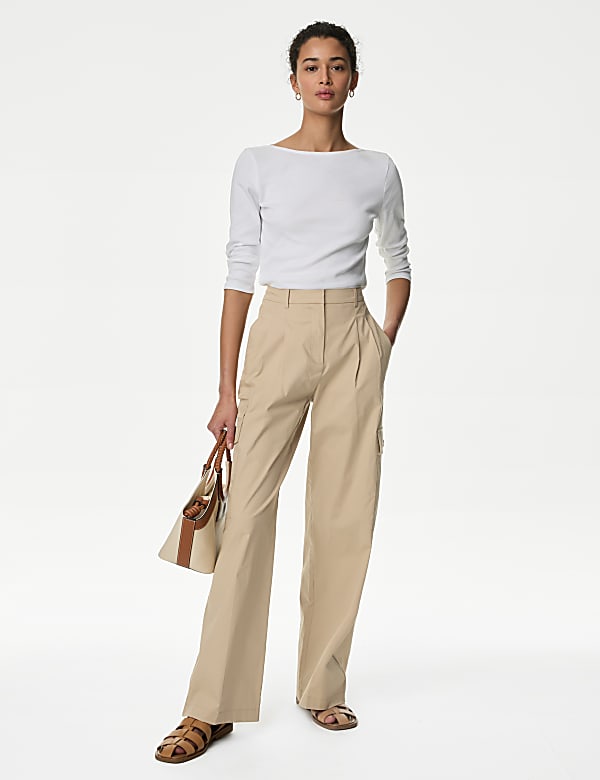Cotton Rich Cargo High Waisted Trousers