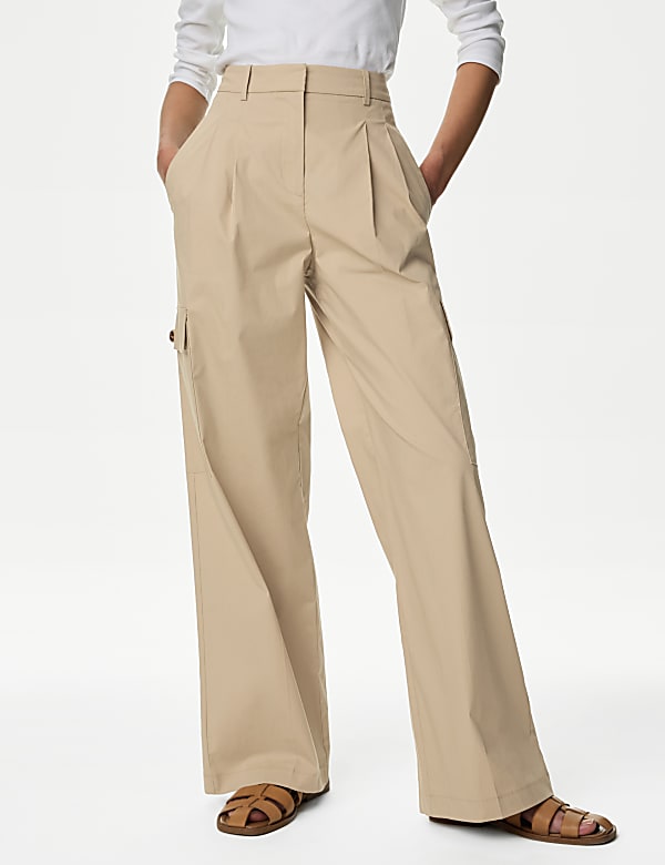 Buy Cotton Rich Cargo High Waisted Trousers at Marks Spencer