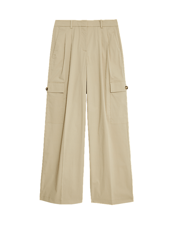 Cotton Rich Cargo High Waisted Trousers
