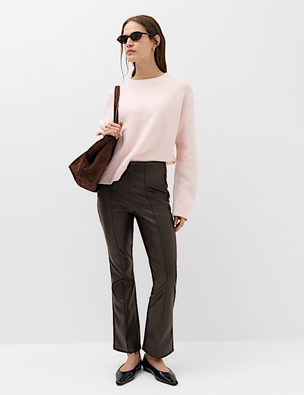 Faux Leather High Waisted Ankle Grazer Trousers