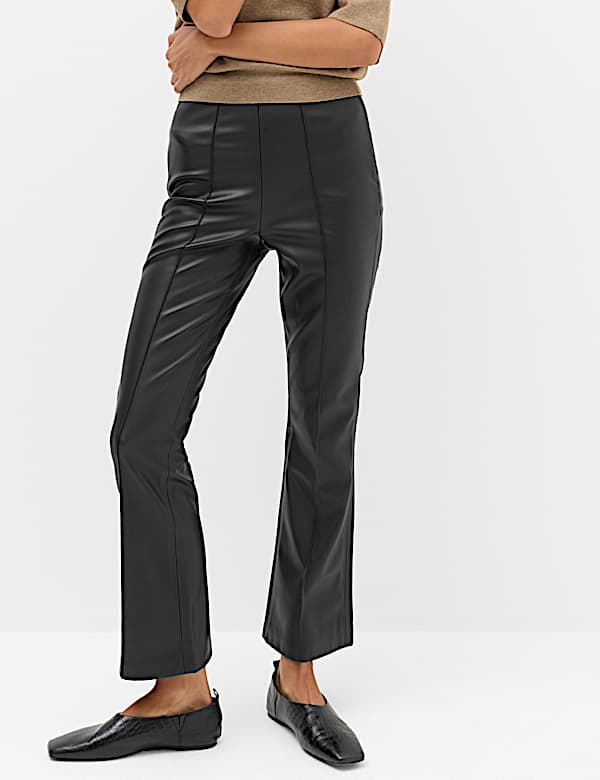 Faux Leather High Waisted Ankle Grazer Trousers