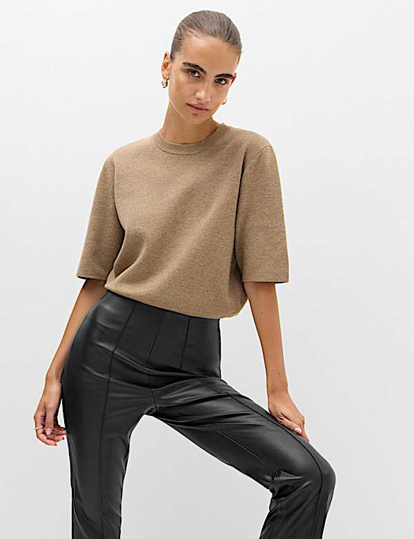 Faux Leather High Waisted Ankle Grazer Trousers