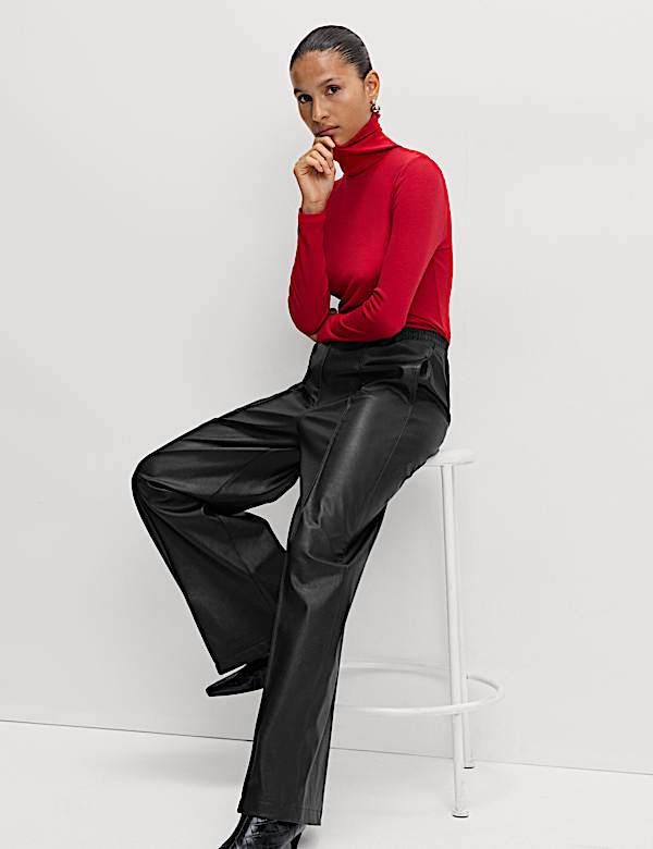 Faux Leather Wide Leg Trousers - US