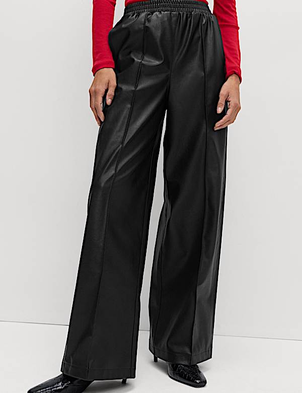 Faux Leather Wide Leg Trousers - US