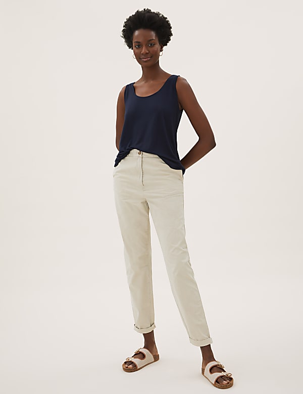 Pure Cotton Tapered Ankle Grazer Chinos