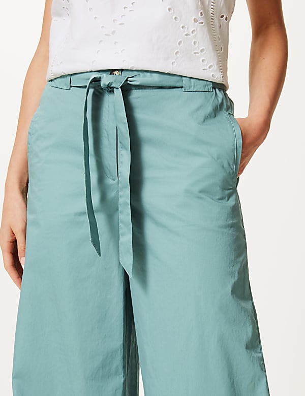 Pure Cotton Wide Leg Ankle Grazer Trousers