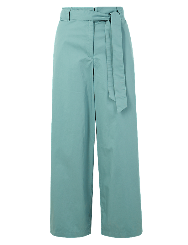 Pure Cotton Wide Leg Ankle Grazer Trousers