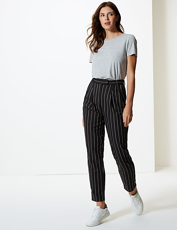 Striped Tapered Leg Ankle Grazer Trousers