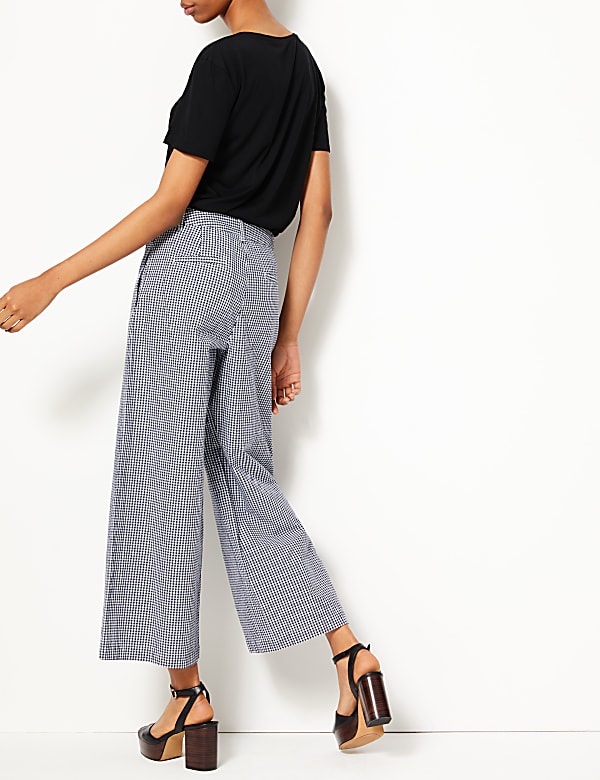 Pure Cotton Checked Cropped Culottes