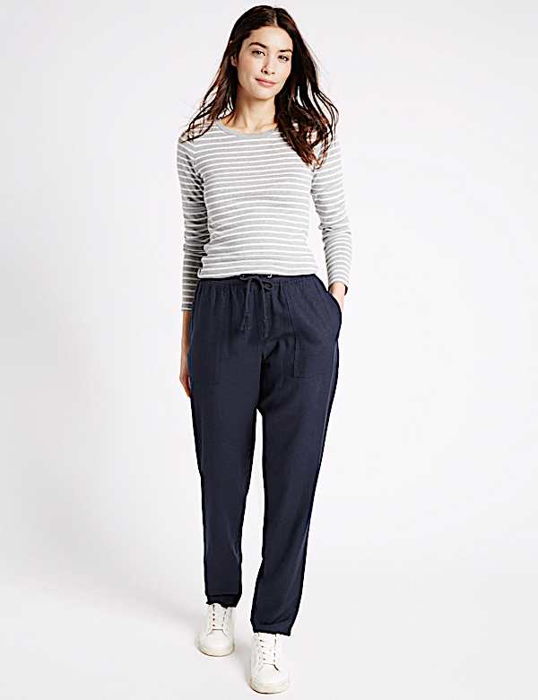 Linen Rich Drawstring Tapered Leg Trousers