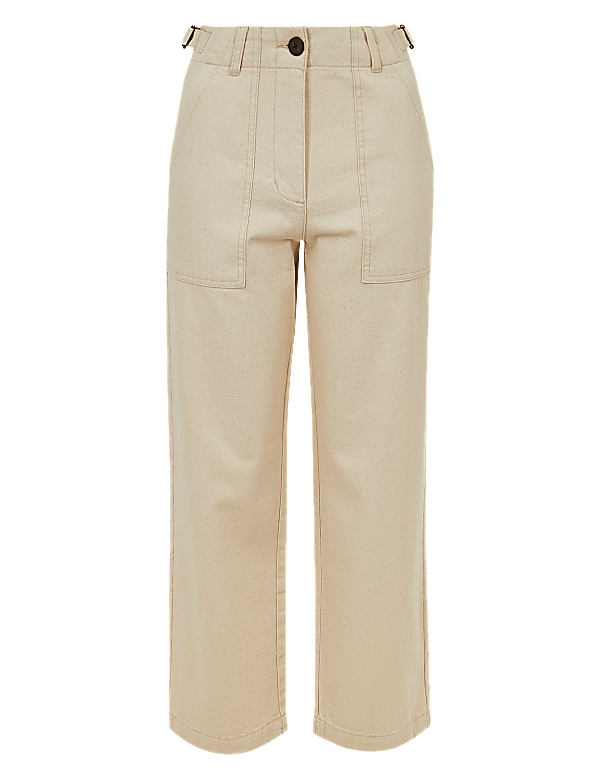 Pure Cotton Wide Leg Cropped Trousers