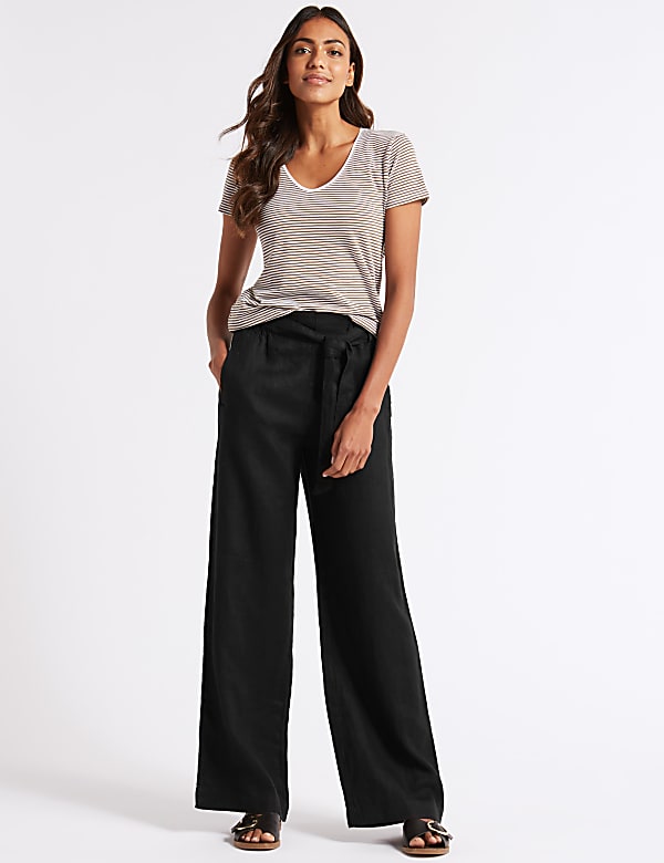 Buy Pure Linen Wide Leg Trousers at Marks Spencer