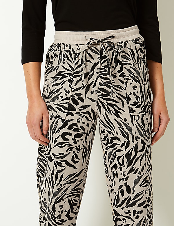 Linen Rich Animal Print Peg Trousers