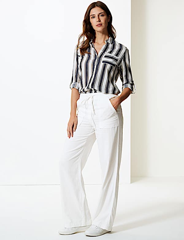 Linen Rich Wide Leg Trousers