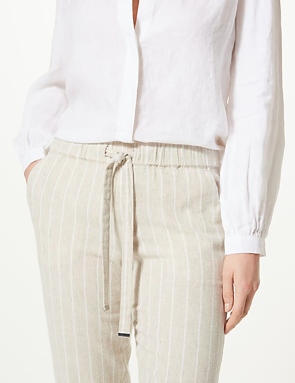 Linen Rich Striped Tapered Leg Peg Trousers