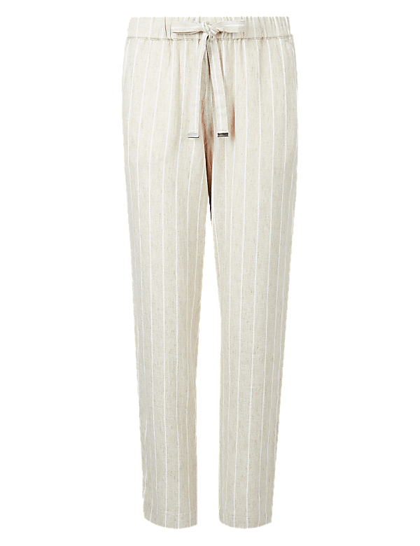 Linen Rich Striped Tapered Leg Peg Trousers