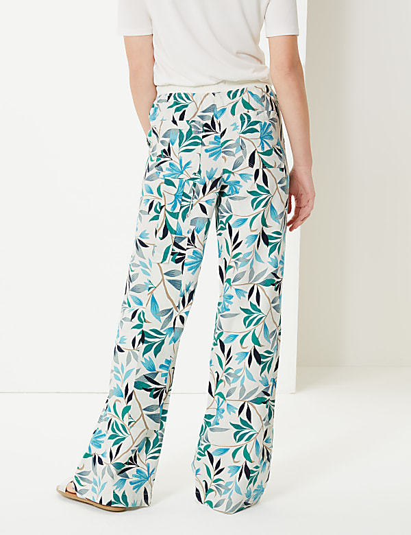 Linen Rich Leaf Print Wide Leg Trousers