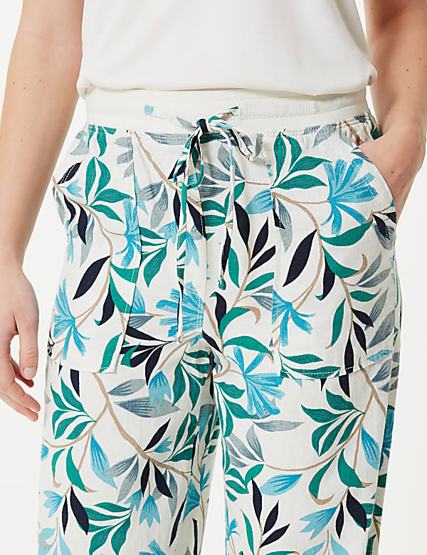 Linen Rich Leaf Print Wide Leg Trousers