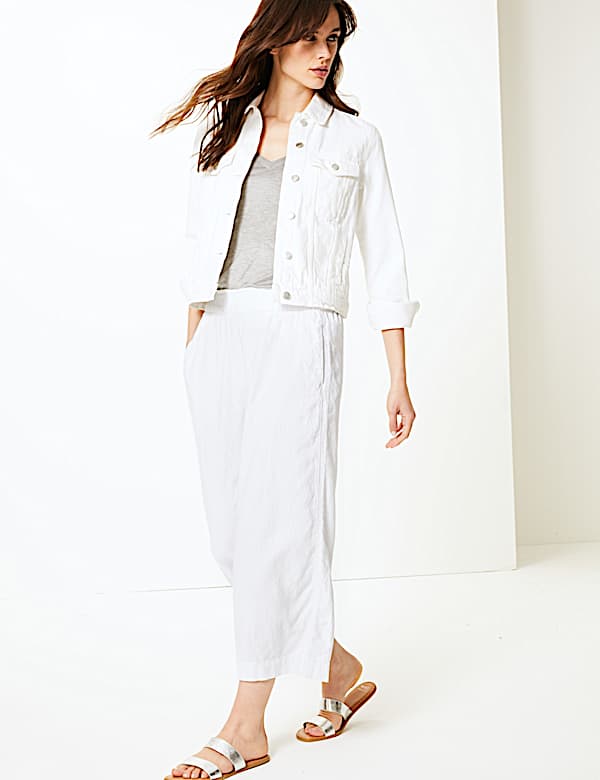 Linen Rich Wide Leg Cropped Trousers