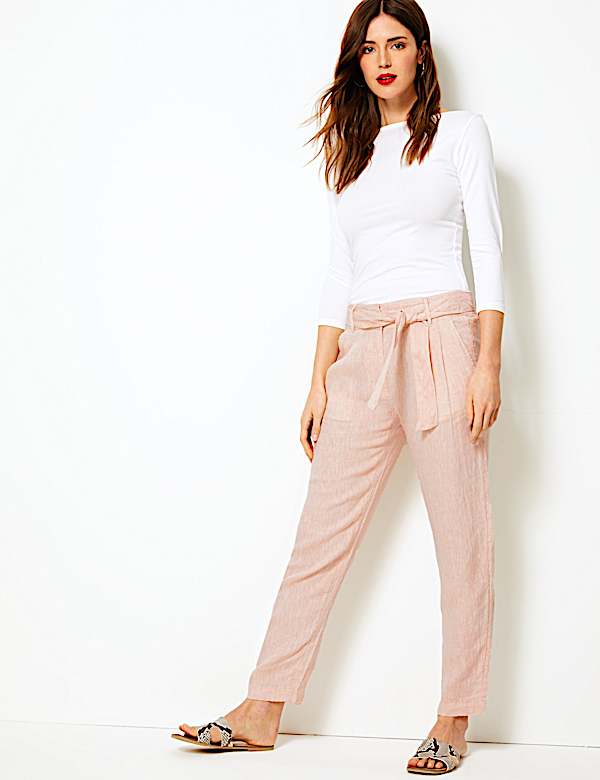 Pure Linen Ankle Grazer Peg Trousers