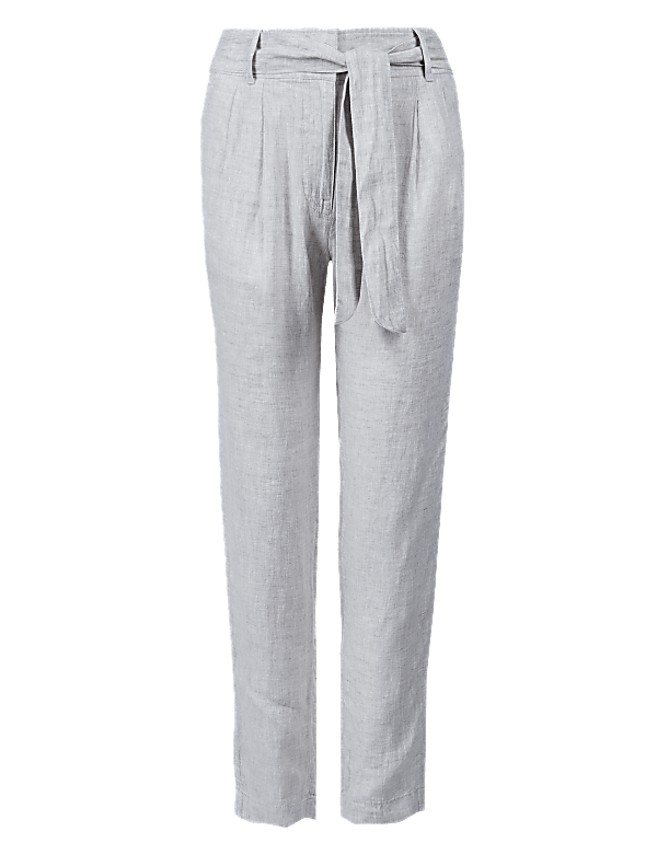 Pure Linen Ankle Grazer Peg Trousers