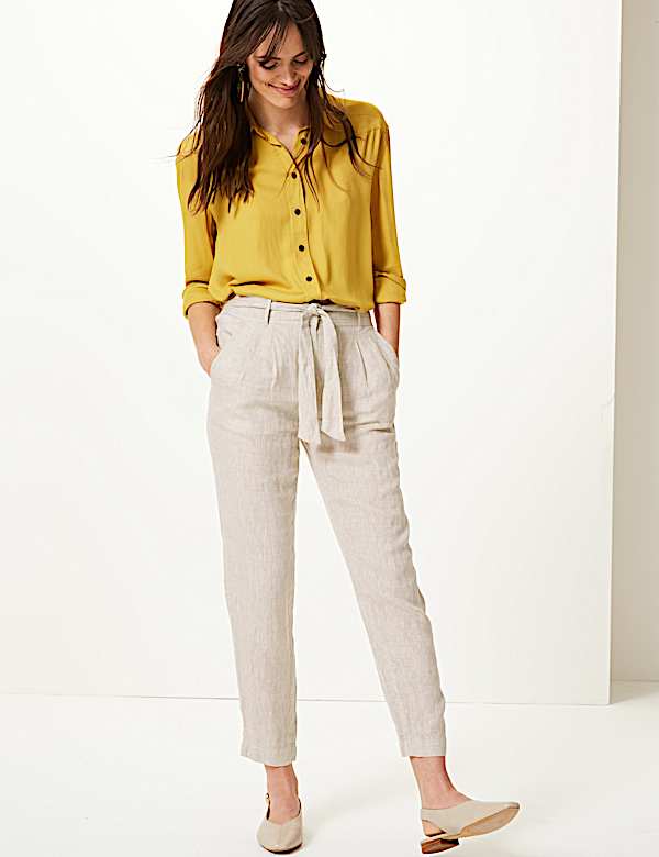Pure Linen Ankle Grazer Peg Trousers