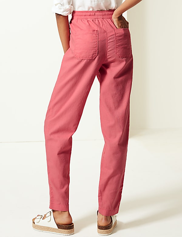 Linen Blend Tapered Leg Peg Trousers