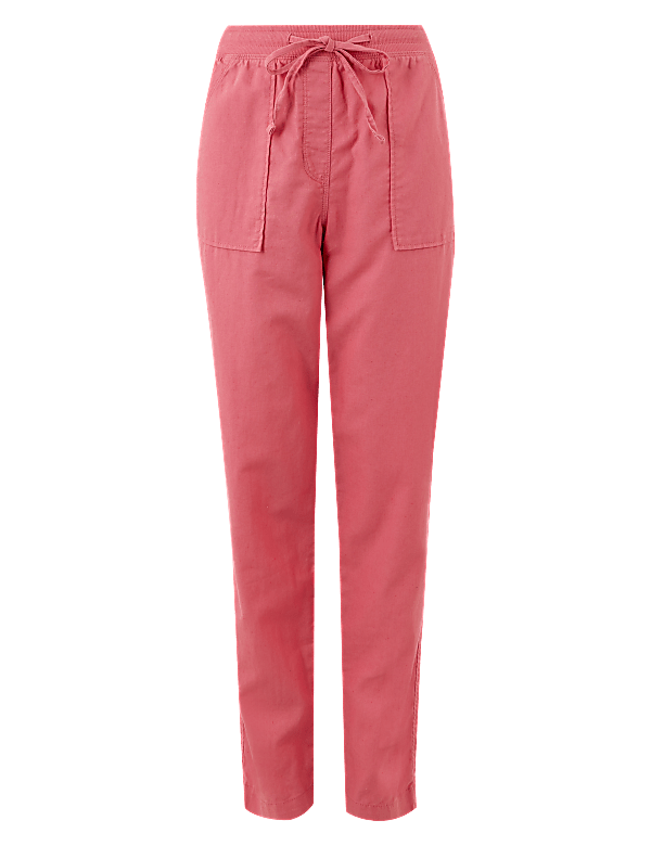 Linen Blend Tapered Leg Peg Trousers