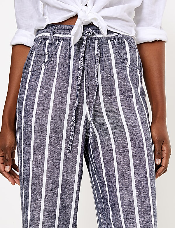 Linen Drawstring Wide Leg Trousers