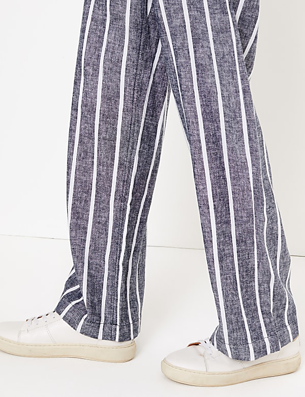 Linen Drawstring Wide Leg Trousers