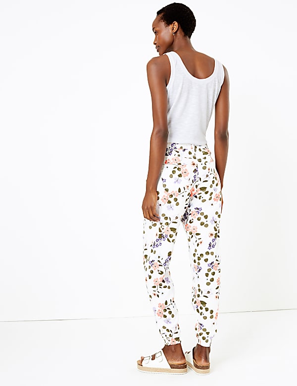 Linen Rich Floral Print Peg Trousers