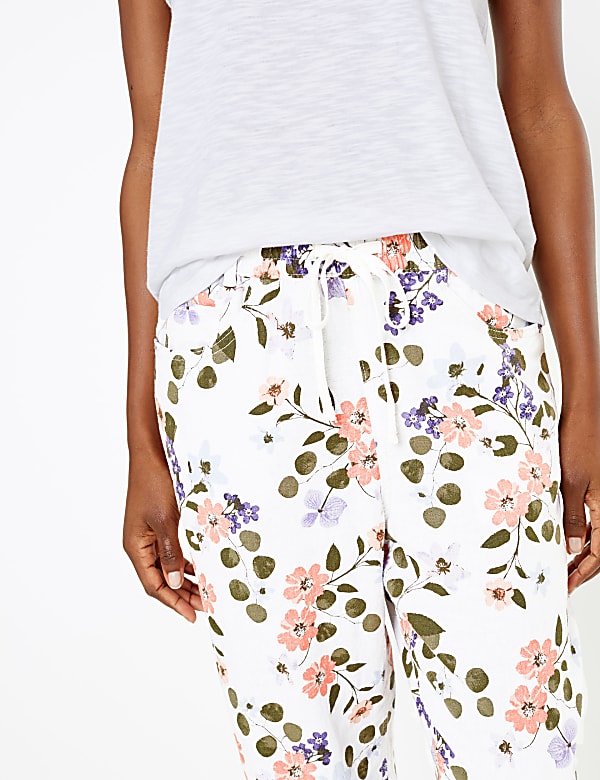 Linen Rich Floral Print Peg Trousers