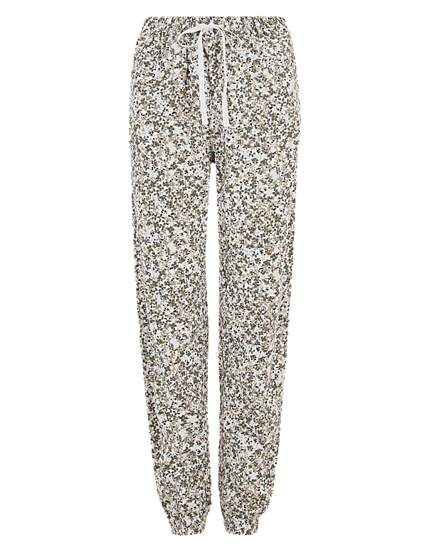 Linen Floral Drawstring Tapered Trousers