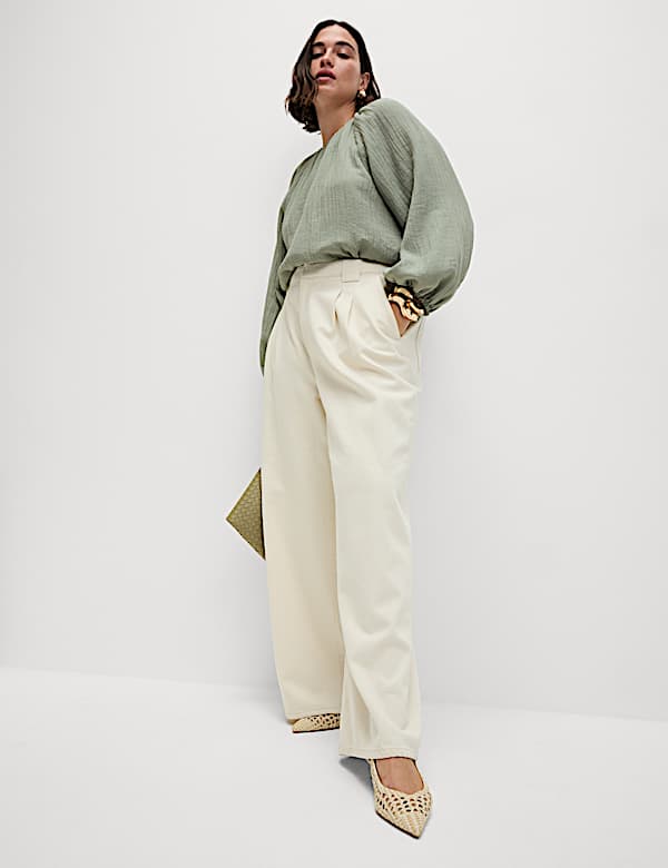 High Waisted Tailored Wide Leg Jeans