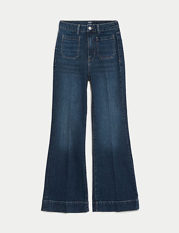 Jeans Bergerai Berpinggang Tinggi dengan Saku Tempel - ID