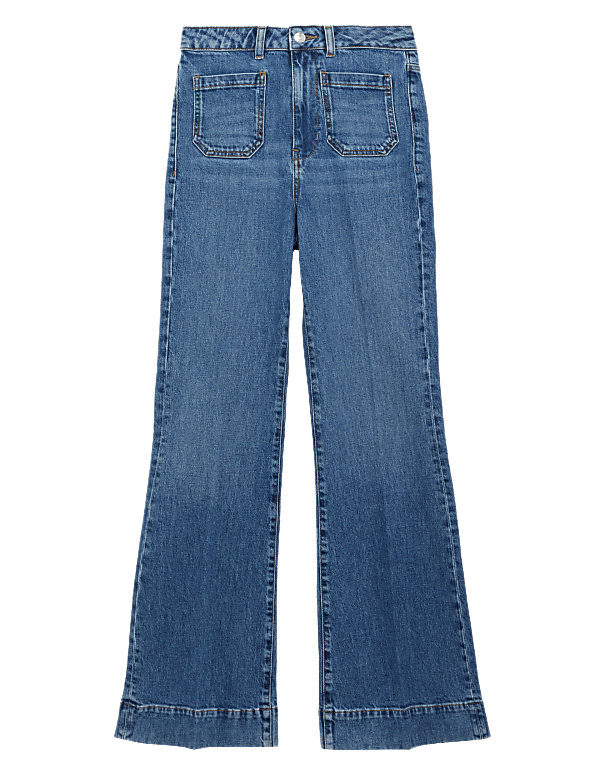 Patch Pocket Flare High Waisted Jeans